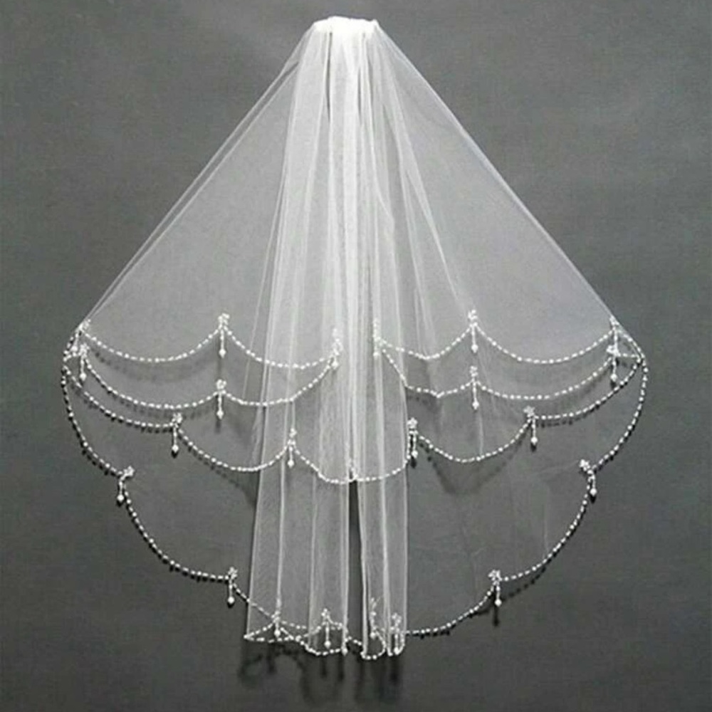 Bead Decor Bridal Veil With Hair Comb For Wedding
